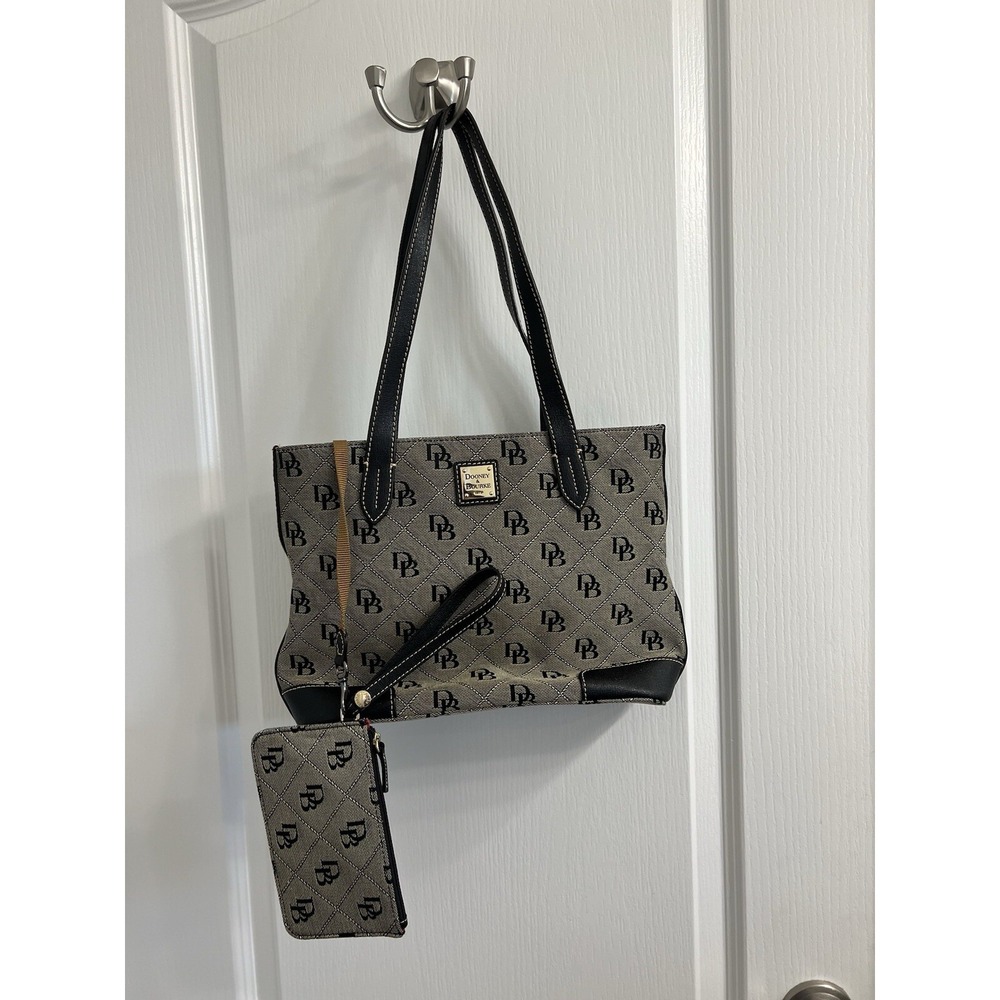 Dooney & Bourke Signature Monogram Tote Bag and Matching Wristlet Grey Black